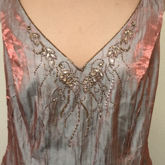 David’s Bridal Gown Maxi Dress Size 14W Iridescent Blue Pink Rhinestone Sequins - Picture 3 of 10